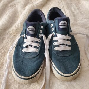 Women's Teal Blue Canvas Low-Top Sneakers with White Laces Size 7